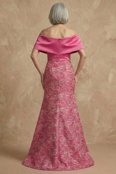 Fuchsia Floral Off the Shoulder Mermaid Long Mother of the Bride Dress with Slit
