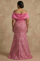Load image into Gallery viewer, Fuchsia Floral Off the Shoulder Mermaid Long Mother of the Bride Dress with Slit