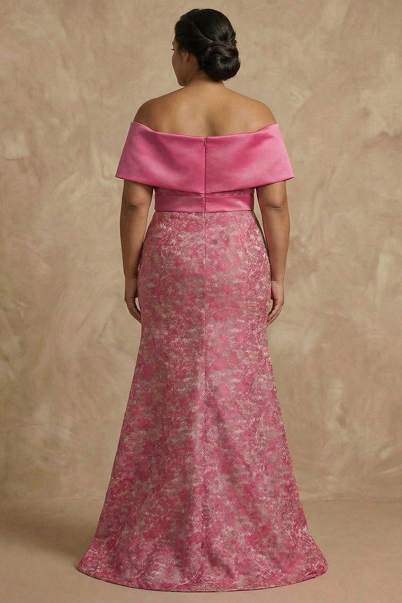 Load image into Gallery viewer, Fuchsia Floral Off the Shoulder Mermaid Long Mother of the Bride Dress with Slit
