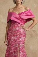 Load image into Gallery viewer, Fuchsia Floral Off the Shoulder Mermaid Long Mother of the Bride Dress with Slit