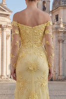 Load image into Gallery viewer, Floral Yellow Strapless Sheath Long Prom Dress with Ruffles