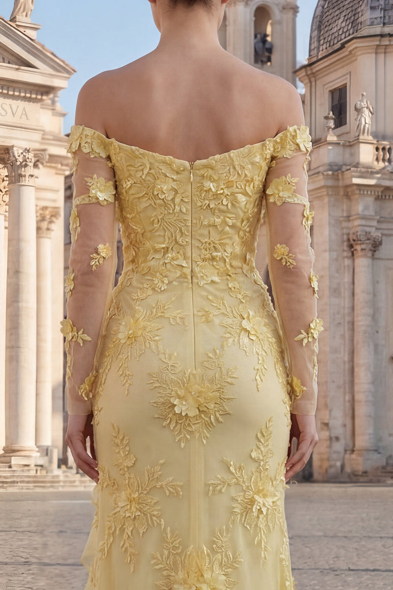 Load image into Gallery viewer, Floral Yellow Strapless Sheath Long Prom Dress with Ruffles