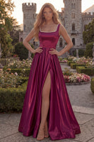 Load image into Gallery viewer, Simple Burgundy Square Neck A Line Long Formal Dress with Pearls