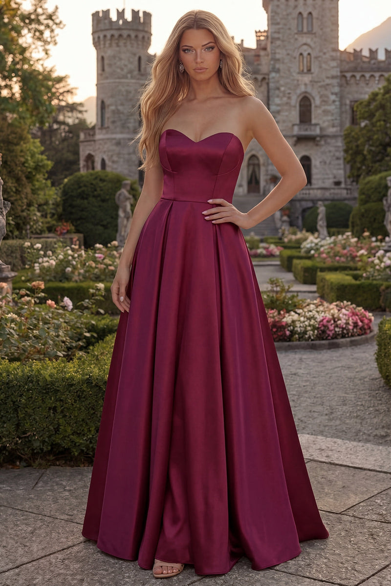 Load image into Gallery viewer, Simple Burgundy Strapless A Line Long Formal Dress
