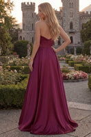 Load image into Gallery viewer, Simple Burgundy Strapless A Line Long Formal Dress