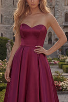 Load image into Gallery viewer, Simple Burgundy Strapless A Line Long Formal Dress