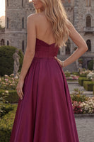 Load image into Gallery viewer, Simple Burgundy Strapless A Line Long Formal Dress