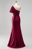 Load image into Gallery viewer, Burgundy Sheath One Shoulder Ruched Long Formal Dress with Slit