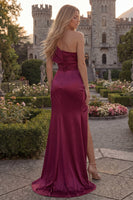 Load image into Gallery viewer, Burgundy Sheath One Shoulder Ruched Long Formal Dress with Slit