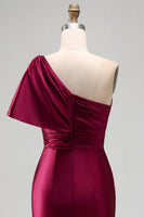 Load image into Gallery viewer, Burgundy Sheath One Shoulder Ruched Long Formal Dress with Slit