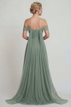 Dusty Sage A Line Off the Shoulder Long Evening Dress