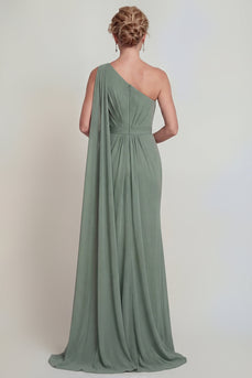 Dusty Sage Mermaid One Shoulder Long Evening Dress