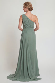 Dusty Sage One Shoulder Mermaid Long Evening Dress
