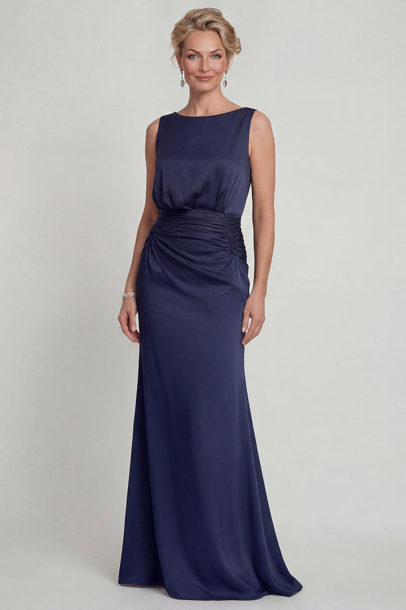 Load image into Gallery viewer, Navy Mermaid Bateau Neck Long Evening Dress