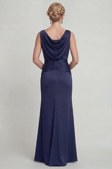 Navy Mermaid Bateau Neck Long Evening Dress