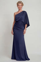 Load image into Gallery viewer, Navy Mermaid One Shoulder Long Evening Dress