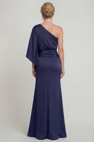 Load image into Gallery viewer, Navy Mermaid One Shoulder Long Evening Dress