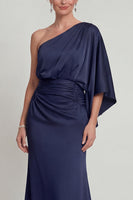 Load image into Gallery viewer, Navy Mermaid One Shoulder Long Evening Dress