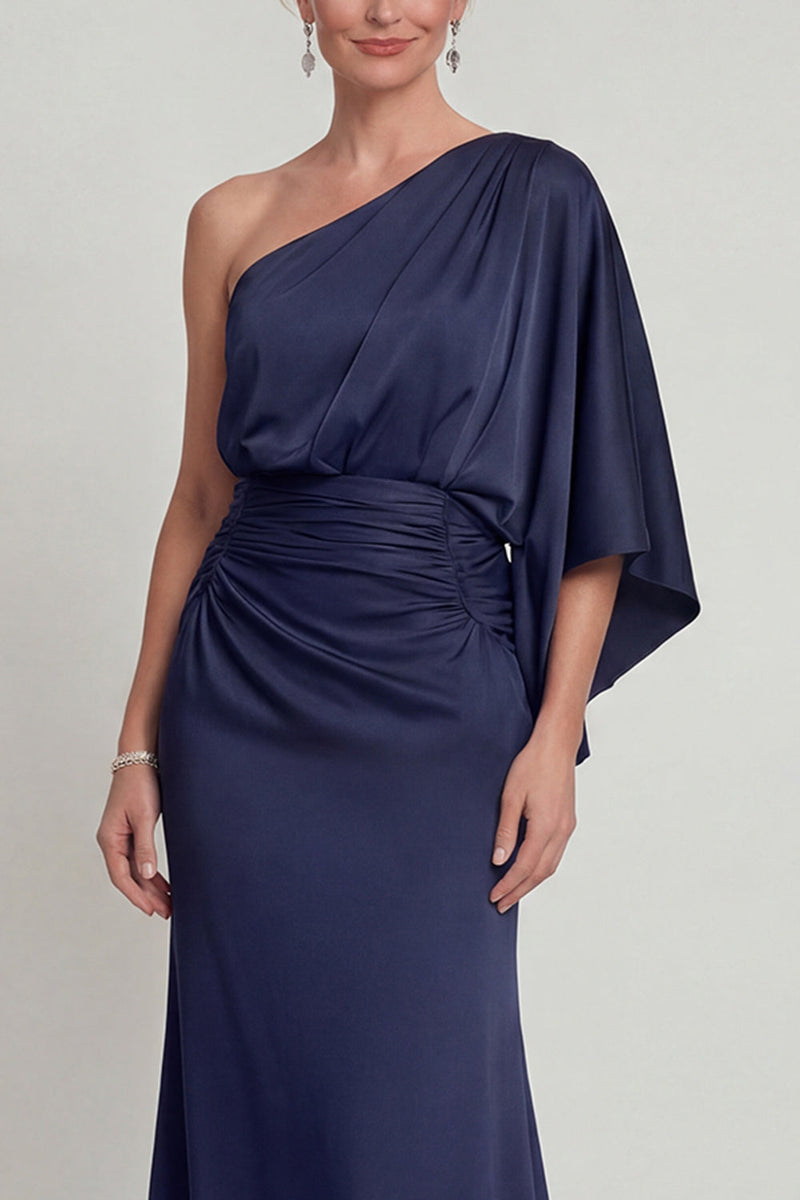Load image into Gallery viewer, Navy Mermaid One Shoulder Long Evening Dress