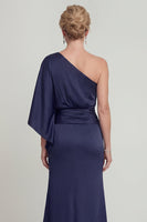 Load image into Gallery viewer, Navy Mermaid One Shoulder Long Evening Dress