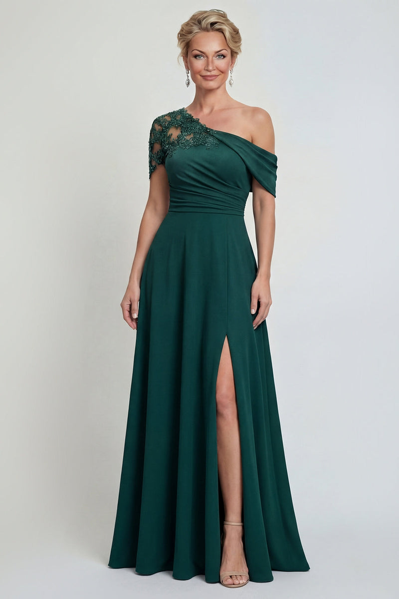 Load image into Gallery viewer, Dark Green A Line Appliqued Long Evening Dress with Slit