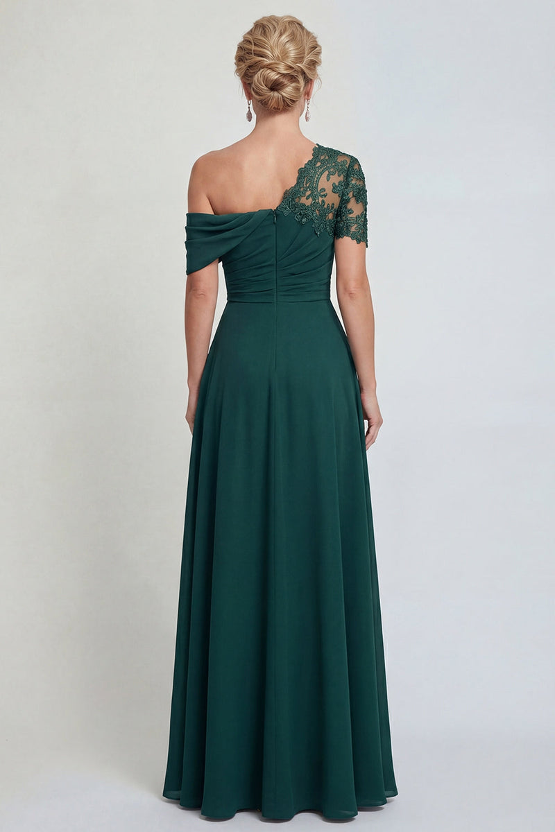 Load image into Gallery viewer, Dark Green A Line Appliqued Long Evening Dress with Slit