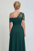 Load image into Gallery viewer, Dark Green A Line Appliqued Long Evening Dress with Slit