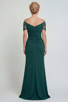 Dark Green Mermaid Off the Shoulder Long Evening Dress with Lace