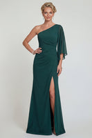 Load image into Gallery viewer, Dark Green One Shoulder Mermaid Long Evening Dress