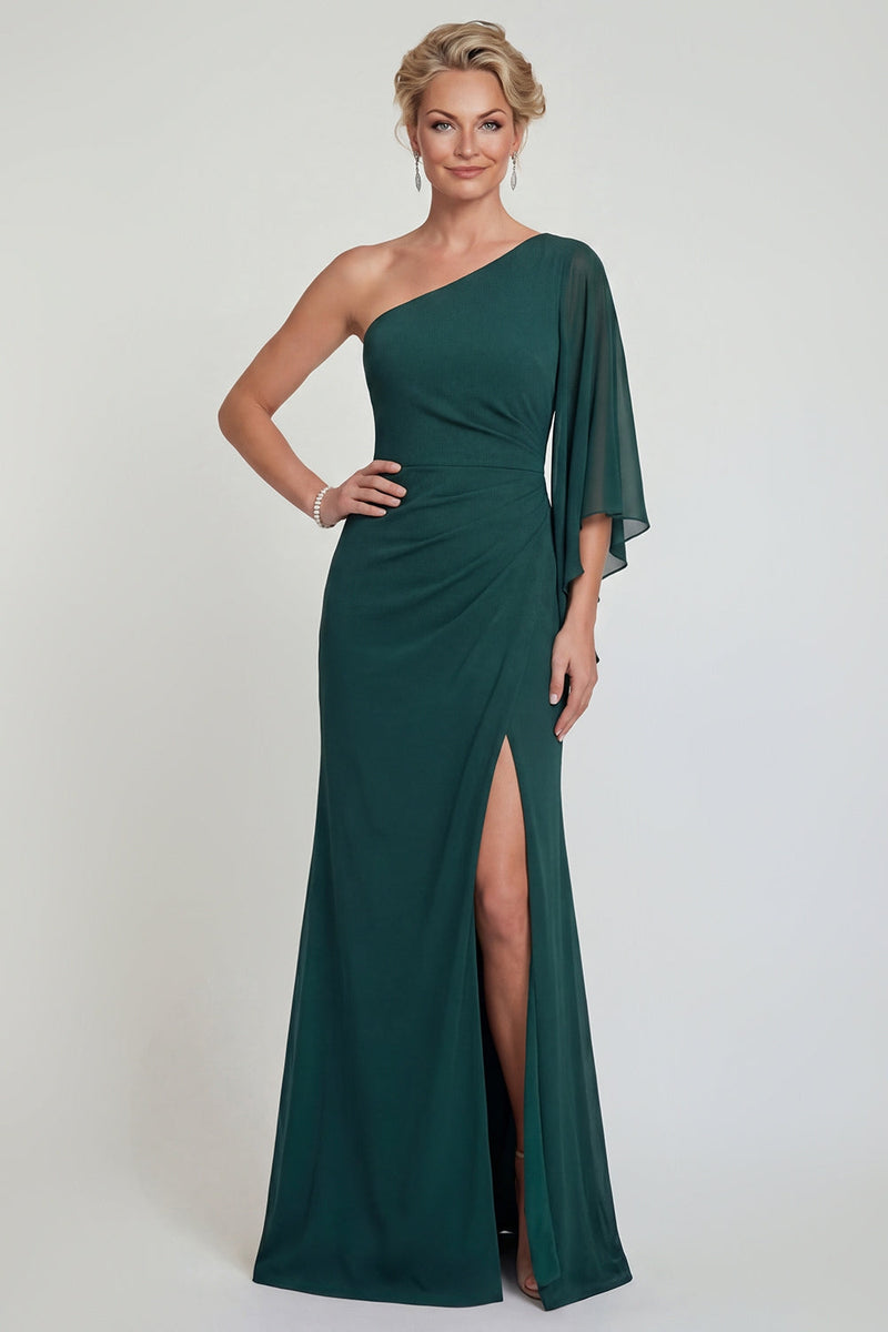 Load image into Gallery viewer, Dark Green One Shoulder Mermaid Long Evening Dress