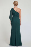 Load image into Gallery viewer, Dark Green One Shoulder Mermaid Long Evening Dress