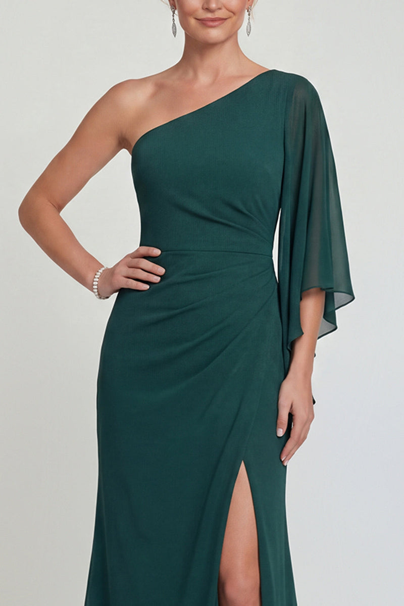 Load image into Gallery viewer, Dark Green One Shoulder Mermaid Long Evening Dress