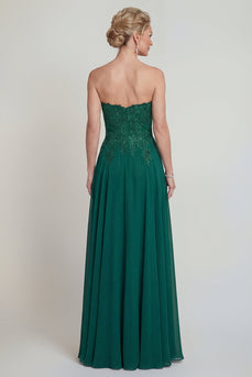 Sparkly Dark Green Strapless Beaded Long Evening Dress