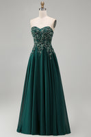Load image into Gallery viewer, Sparkly Dark Green Strapless Beaded Long Evening Dress