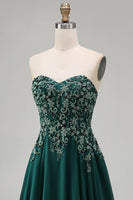 Load image into Gallery viewer, Sparkly Dark Green Strapless Beaded Long Evening Dress