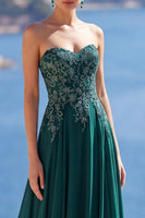 Load image into Gallery viewer, Sparkly Dark Green Strapless Beaded Long Evening Dress