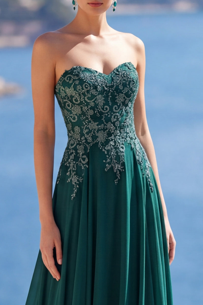 Load image into Gallery viewer, Sparkly Dark Green Strapless Beaded Long Evening Dress