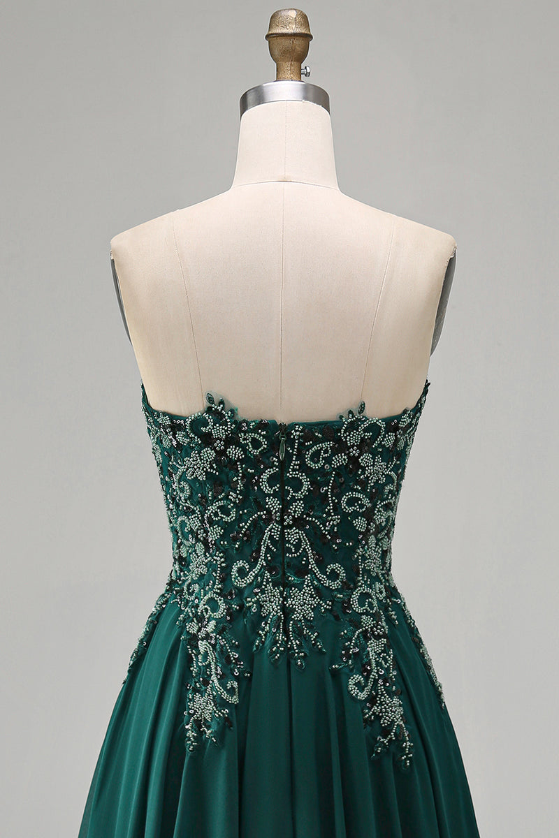 Load image into Gallery viewer, Sparkly Dark Green Strapless Beaded Long Evening Dress