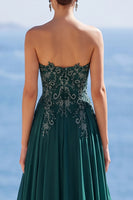 Load image into Gallery viewer, Sparkly Dark Green Strapless Beaded Long Evening Dress
