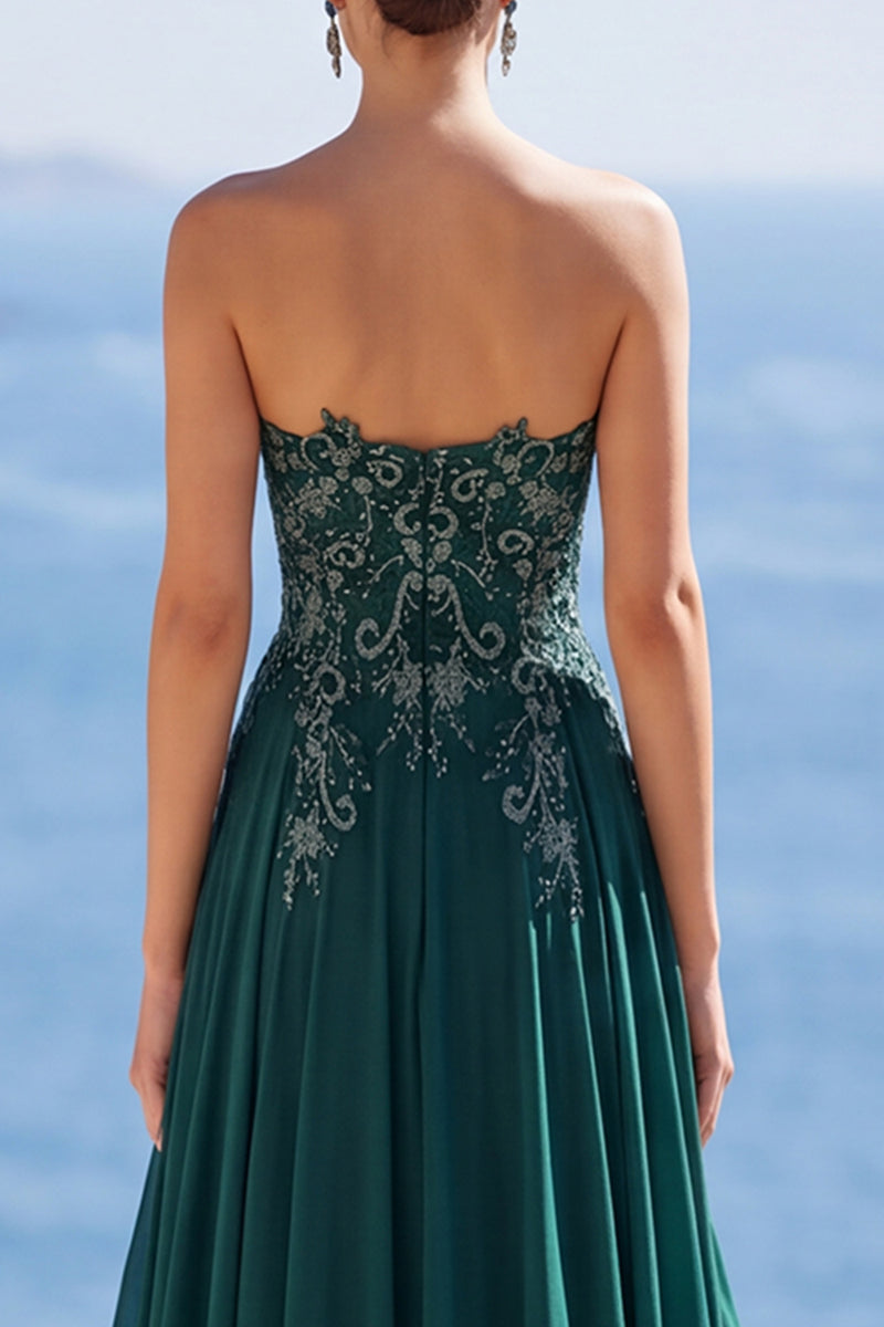 Load image into Gallery viewer, Sparkly Dark Green Strapless Beaded Long Evening Dress