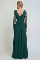 Load image into Gallery viewer, Dark Green V Neck A Line Long Evening Dress with Sleeves