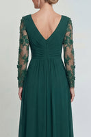 Load image into Gallery viewer, Dark Green V Neck A Line Long Evening Dress with Sleeves