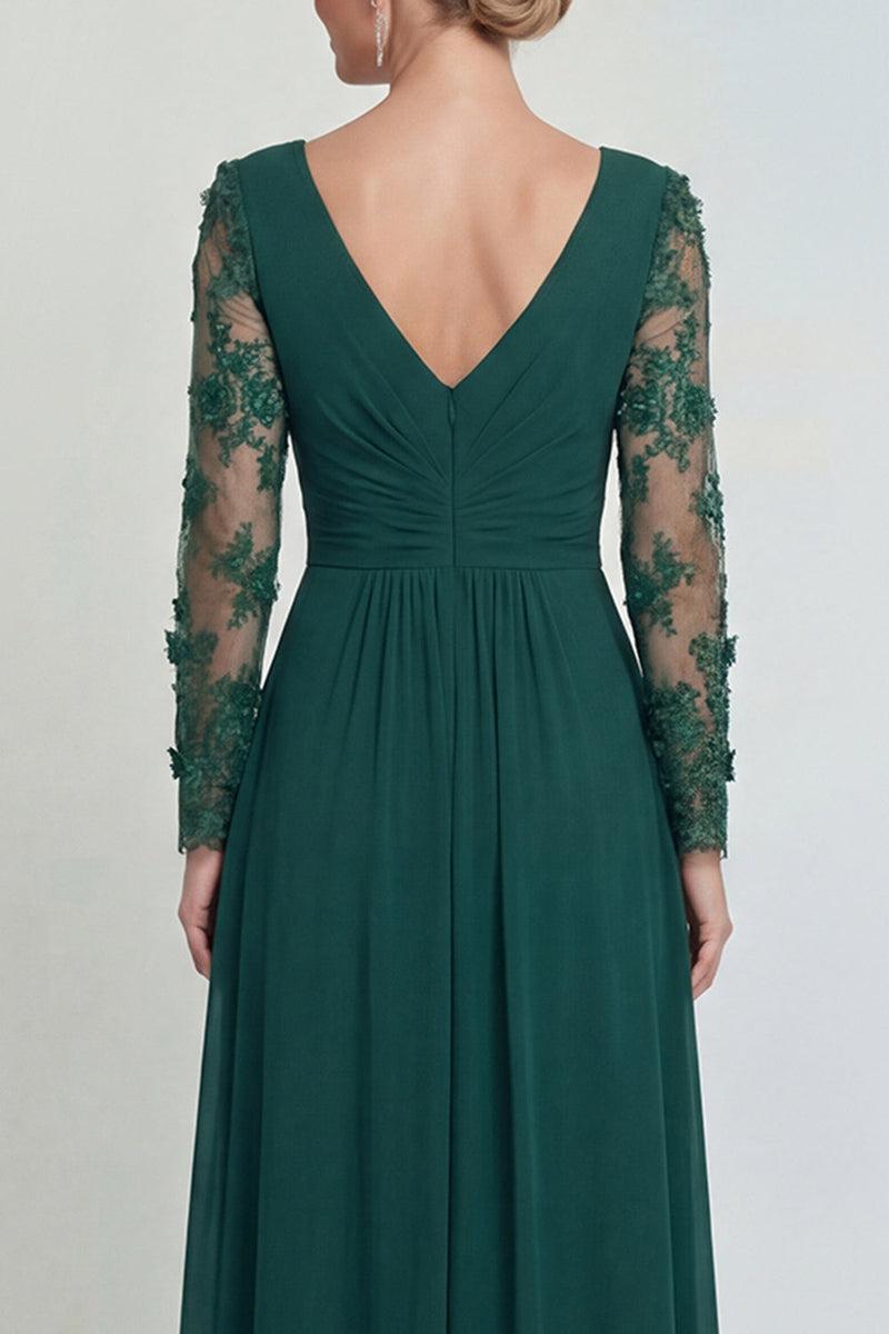 Load image into Gallery viewer, Dark Green V Neck A Line Long Evening Dress with Sleeves