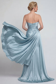 Blue Sweetheart Ruched Mermaid Long Evening Dress with Side Cape