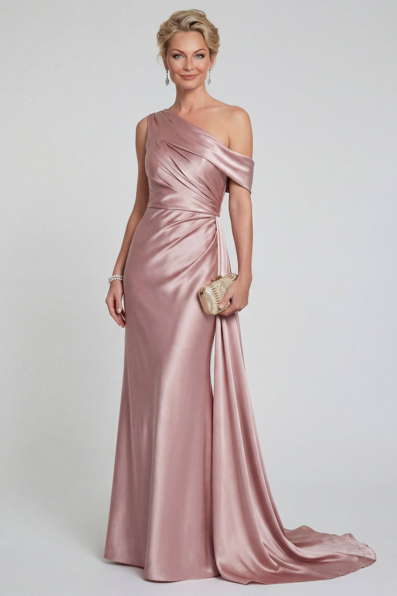 Load image into Gallery viewer, Blush One Shoulder Mermaid Long Evening Dress with Side Cape