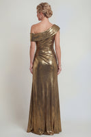 Load image into Gallery viewer, Golden One Shoulder Metallic Mermaid Long Evening Dress