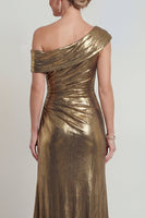Load image into Gallery viewer, Golden One Shoulder Metallic Mermaid Long Evening Dress