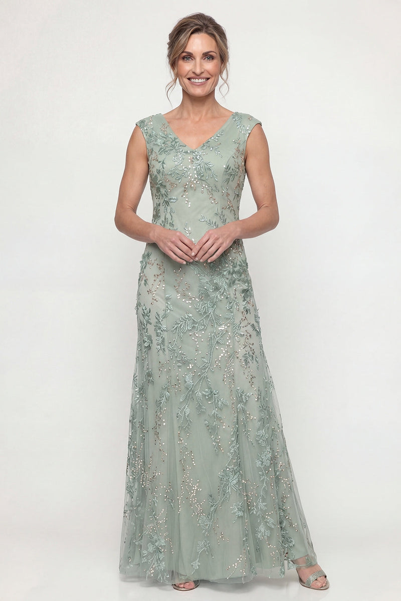 Load image into Gallery viewer, Sparkly Green Beaded V Neck Long Evening Dress