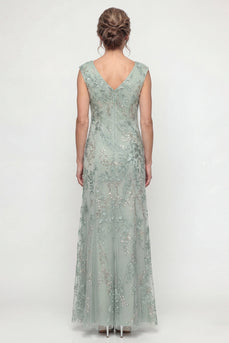 Sparkly Green Beaded V Neck Long Evening Dress