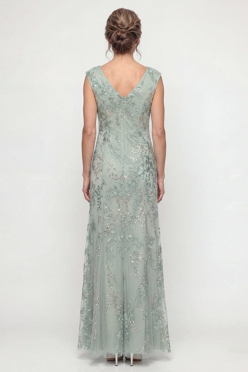Load image into Gallery viewer, Sparkly Green Beaded V Neck Long Evening Dress